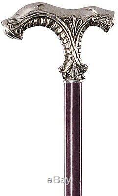 Ornate Pewter Walking Stick Cane Classic Shaft Wooden Glossy Sturdy Quality Chic
