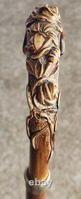 Ornately Hand Carved Rose On Wooden Cane Walking Stick 35