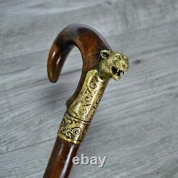 Panther Walking Stick Cane Mosaic Handle Wooden Handmade Exclusive Unique