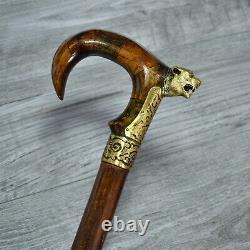 Panther Walking Stick Cane Mosaic Handle Wooden Handmade Exclusive Unique