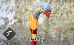 Parrot Handle Walking Stick Wooden Hand Carved Walking Cane Xmas Gift T