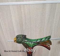 Parrot Head Handle Hand Carved Walking Cane Wooden Walking Stick Handmade B/G6