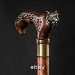 Personalized Design DARK Wolf Walking Stick for Men, Wooden Cane for Gift
