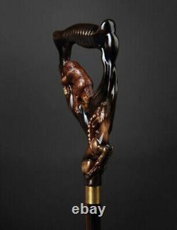 Pollar Bear head handle brown wooden walking working stylsh stick cane handmade