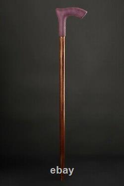 Purple Leather Walking Stick, Marsala Colored Wooden Cane, Violet Derby Can