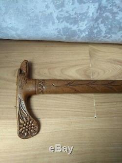 RARE Vintage old antique carved Walking Stick wooden Cane eagle