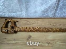 RARE Vintage old carved Walking Stick wooden Cane man Grape