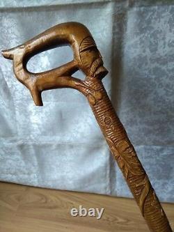 RARE Vintage old carved Walking Stick wooden Cane man Grape