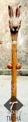Rabbit Head Handle Walking Stick Wooden Hand Carved Walking Cane Unique Gift F