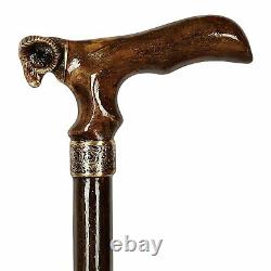 Ram Curved Horns Walking Stick for Men Aries Exclusive Wooden Cane for Gift