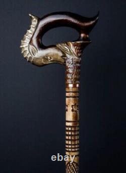 Ram Walking Stick Cane Brown Luxury Designer Art Stone Handle wooden shaft Walki