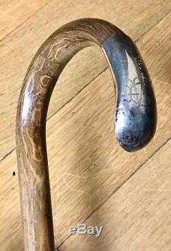 Rare Antique Birmingham 1886 Wooden Cane Walking Stick Sterling Silver Vintage