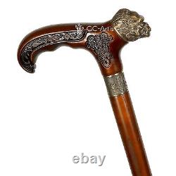 Raven Walking Stick Cane Solid Bronze Brass Metal Staff Wooden Handle Shaft