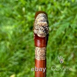 Raven Walking Stick Cane Solid Bronze Brass Metal Staff Wooden Handle Shaft