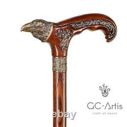 Raven Walking Stick Cane Solid Bronze Brass Metal Staff Wooden Handle Shaft