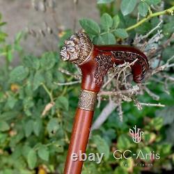 Raven Walking Stick Cane Solid Bronze Brass Metal Staff Wooden Handle Shaft