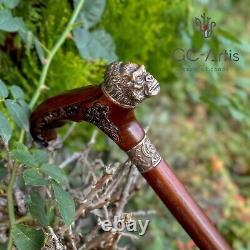 Raven Walking Stick Cane Solid Bronze Brass Metal Staff Wooden Handle Shaft