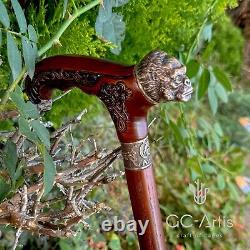 Raven Walking Stick Cane Solid Bronze Brass Metal Staff Wooden Handle Shaft