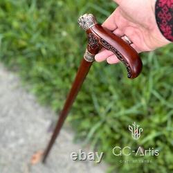 Raven Walking Stick Cane Solid Bronze Brass Metal Staff Wooden Handle Shaft