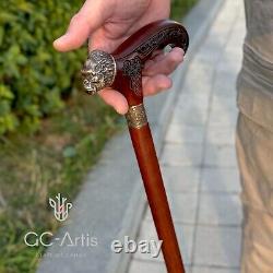 Raven Walking Stick Cane Solid Bronze Brass Metal Staff Wooden Handle Shaft