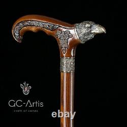 Raven Walking Stick Cane Solid Bronze Brass Metal Staff Wooden Handle Shaft