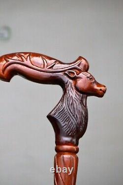 Reindeer Wooden Hand carved Cane Artistic Hand Carved Walking Stick