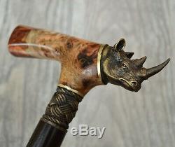 Rhinoceros Stabilized Hybrid Burl Handle Wooden Handmade Cane Walking Stick #A20