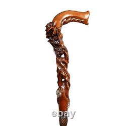 Rose Flower Wooden Cane Walking Stick Staff Hand-Carved Elegance for Women's