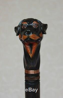 Rottweiler Walking stick Wood dog Hand carved handle Handmade wooden cane