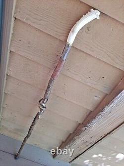 Rustic Deep-Twist Burl IRON-WOOD Walking-Stick Stag-Deer Antler Burr (Leather)