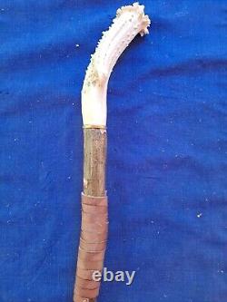 Rustic Deep-Twist Burl IRON-WOOD Walking-Stick Stag-Deer Antler Burr (Leather)