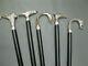 Set Of 5 Pcs Victorian Brass Silver Handle Wooden Walking Stick Antique Cane New