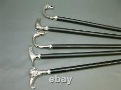 SET OF 5 PCS Victorian Brass Silver Handle Wooden Walking Stick Antique Cane New