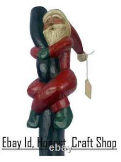 Santa Wooden Walking Cane Handmade Walking Stick Hand Carved Christmas Best Gift