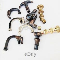 Set Of 10 Solid Brass Designer Antique Style Handle Vintage Wooden Walking Stick