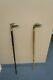 Set Of 2 Vintage Wooden Cane With Brass Duck & Eagle Head Handle 35 Tall