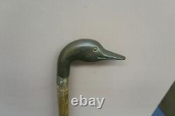 Set of 2 Vintage Wooden Cane With Brass Duck & Eagle Head Handle 35 tall