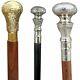 Set Of 3 Antique Walking Cane Wooden Stick Vintage Brass Handle Vintage Antique