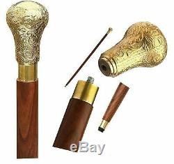 Set of 3 Antique Walking Cane Wooden Stick Vintage Brass Handle Vintage Antique