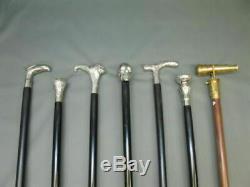 Set of 7 Vintage Brass designer Head Handle Antique Wooden Walking Stick Canes