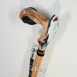 Shark Wooden Cane Walking Stick Solid Wood Carved Fish Cane, Handpainted Sea