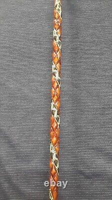 Silver Detailed Wooden Cane, Handmade Brown Walking Stick