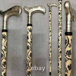 Silver Headed White Wooden Walking Stick, High Quality Special Carved Cane