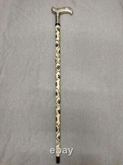 Silver Headed White Wooden Walking Stick, High Quality Special Carved Cane