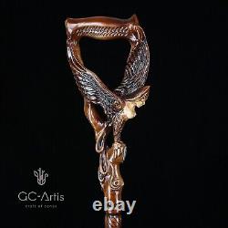 Siren Wooden Walking Stick Cane Fantasy Style Winged Woman Hand Carved Crafted