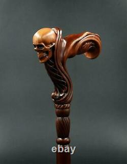 Skull Cane Wooden Walking Stick Ergonomic Palm Grip Handle Walking Cane Skull