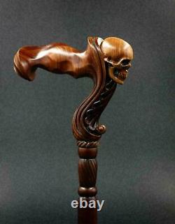 Skull Cane Wooden Walking Stick -Ergonomic Palm Grip Handle Walking cane skull