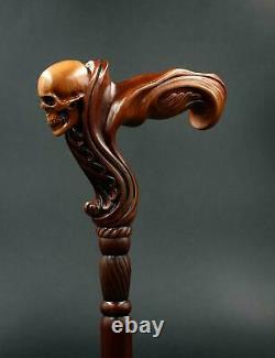 Skull Cane Wooden Walking Stick -Ergonomic Palm Grip Handle Walking cane skull