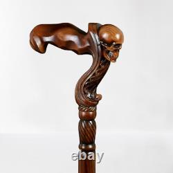 Skull Cane Wooden Walking Stick Ergonomic Palm Grip Handle Wood Carved Walking