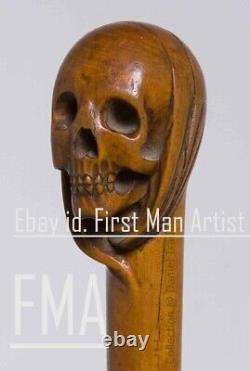 Skull Walking Stick Cane Wooden Hand Carved Unique Christmas Best Style GIFT